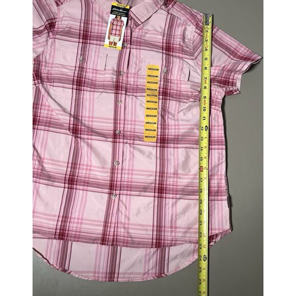 Eddie Bauer Short Sleeve Adventure Shirt Peach Starling Plaid Womens M *READ* - Picture 9 of 12